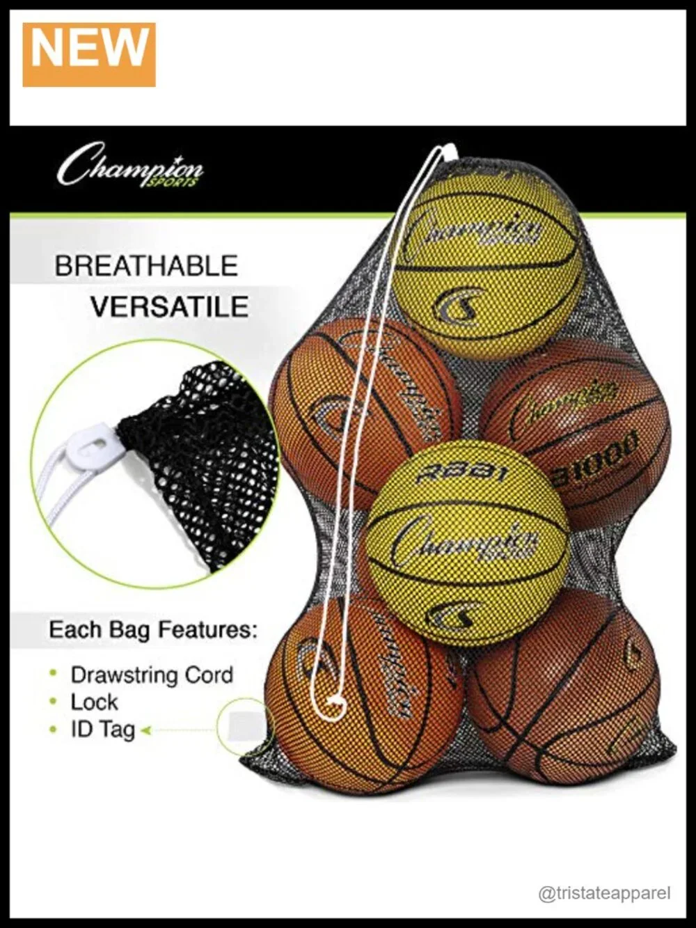 Champion Heavy Duty Mesh Drawstring Sack with Lock & ID Tag, Breathable Nylon